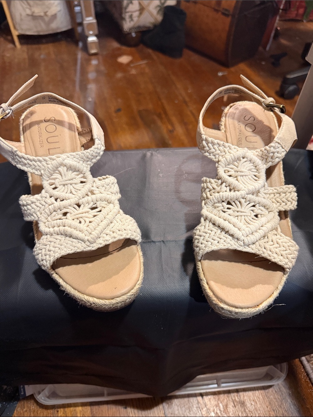 SOUL Naturalizer Beige Macramé Espadrille Wedge Sandals